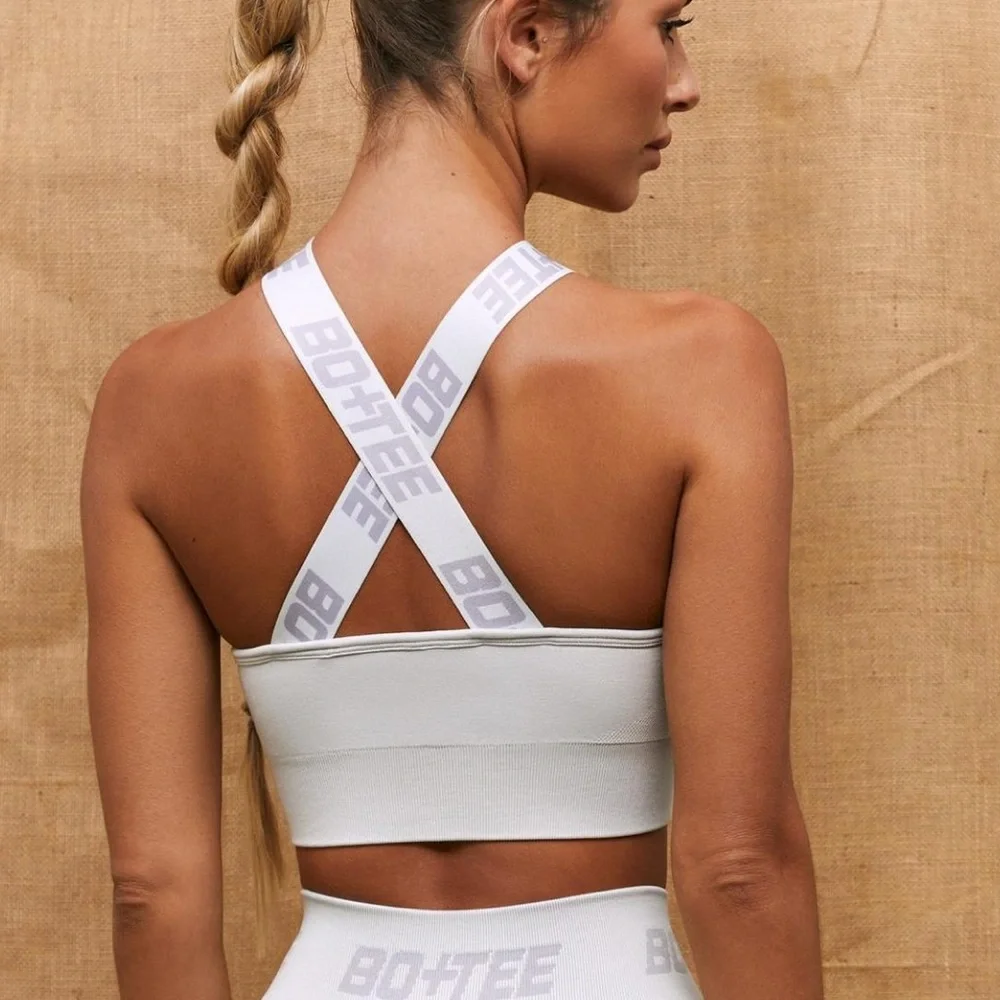 Bo+Tee white logo criss cross sports bra - small - Picture 1 of 6